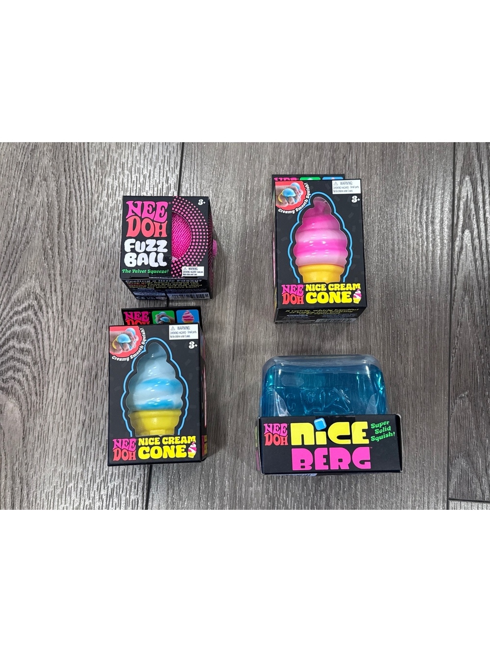 Nee Doh Fuzz Ball and Nice Cream Cone Stress Balls and Nice Berg Squishies Set